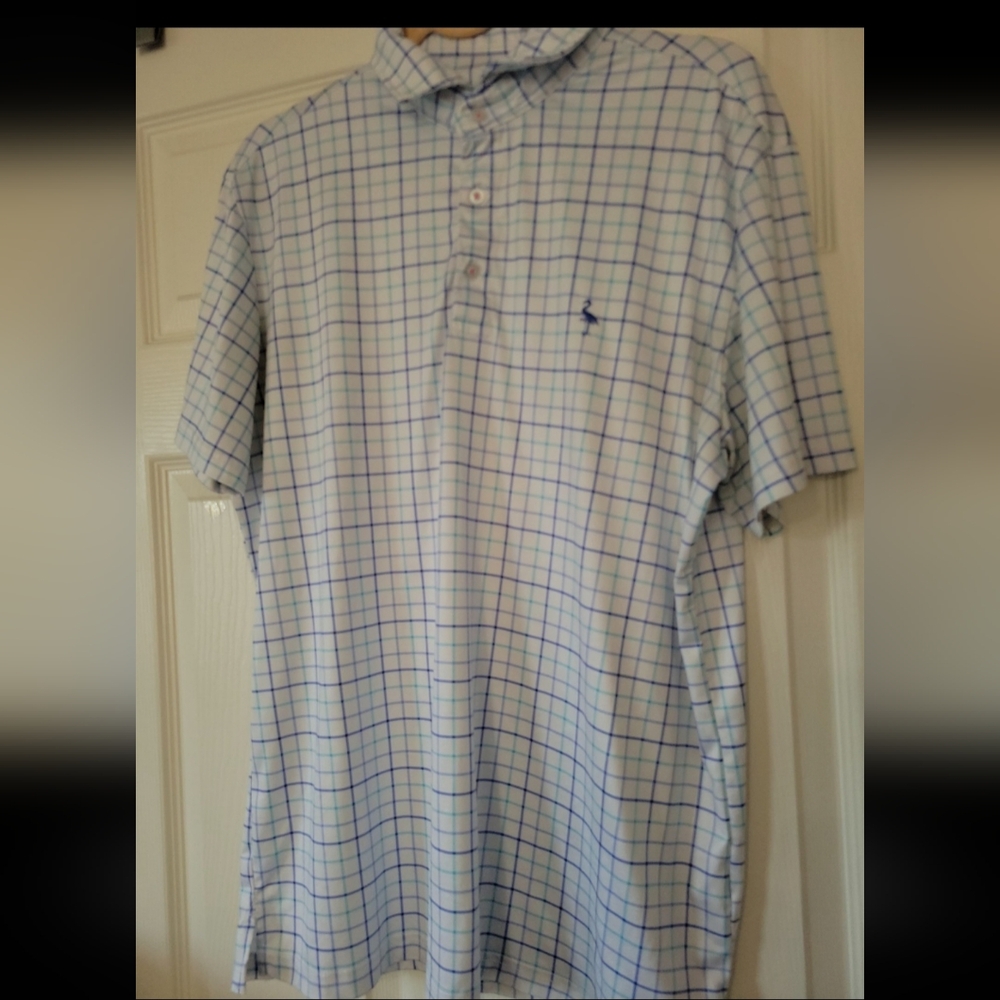 Tailor Byrd Polo Shirt Mens Grid Pattern White Large Golf Outdoor